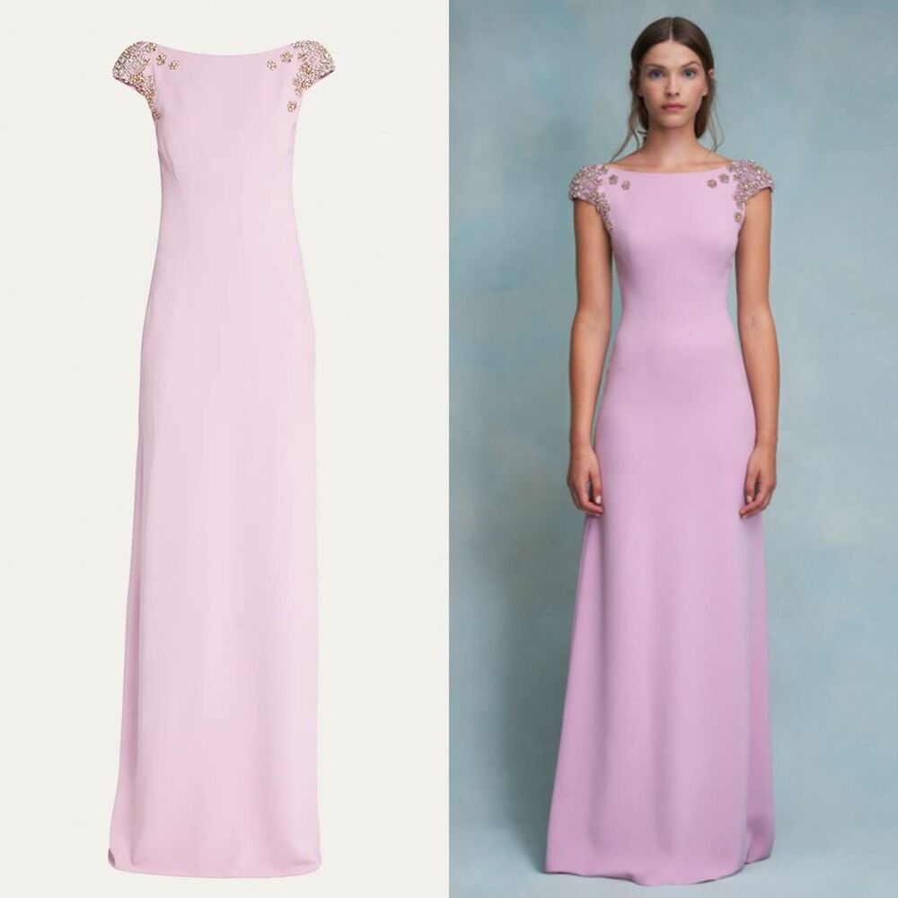 NWT JENNY PACKHAM Rosamund Crystal-floral-appliqué Column Gown US 4 $3260